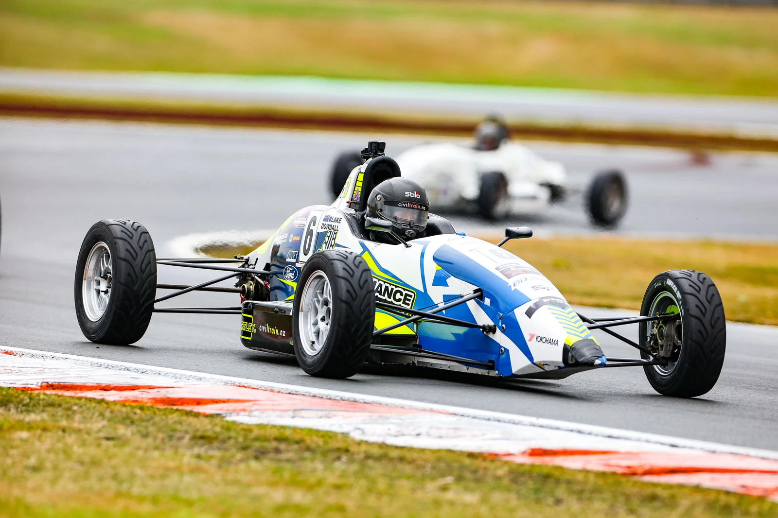 Blake Dowdall racing Formula Ford in mixed conditions at Taupo