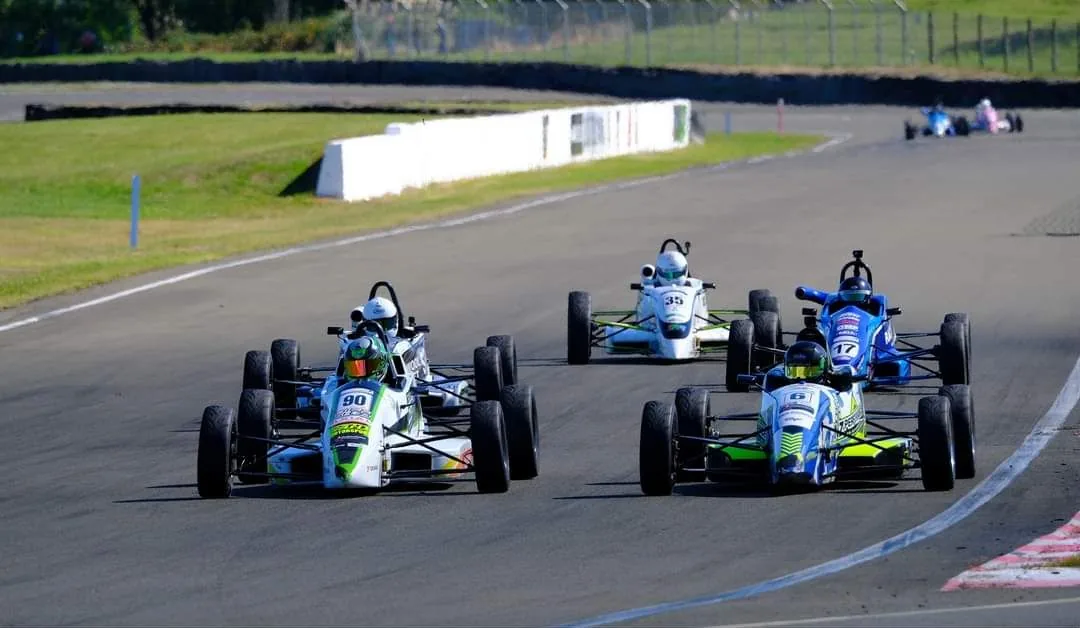 Blake Dowdall's Formula Ford during the pack battle at Manfeild