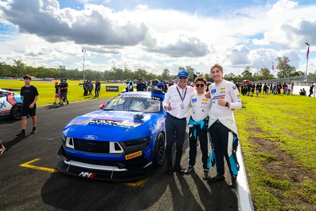 Blake Dowdall and Cooper Cutts with the #95 Ford Mustang GT4 on the Queensland Raceway grid