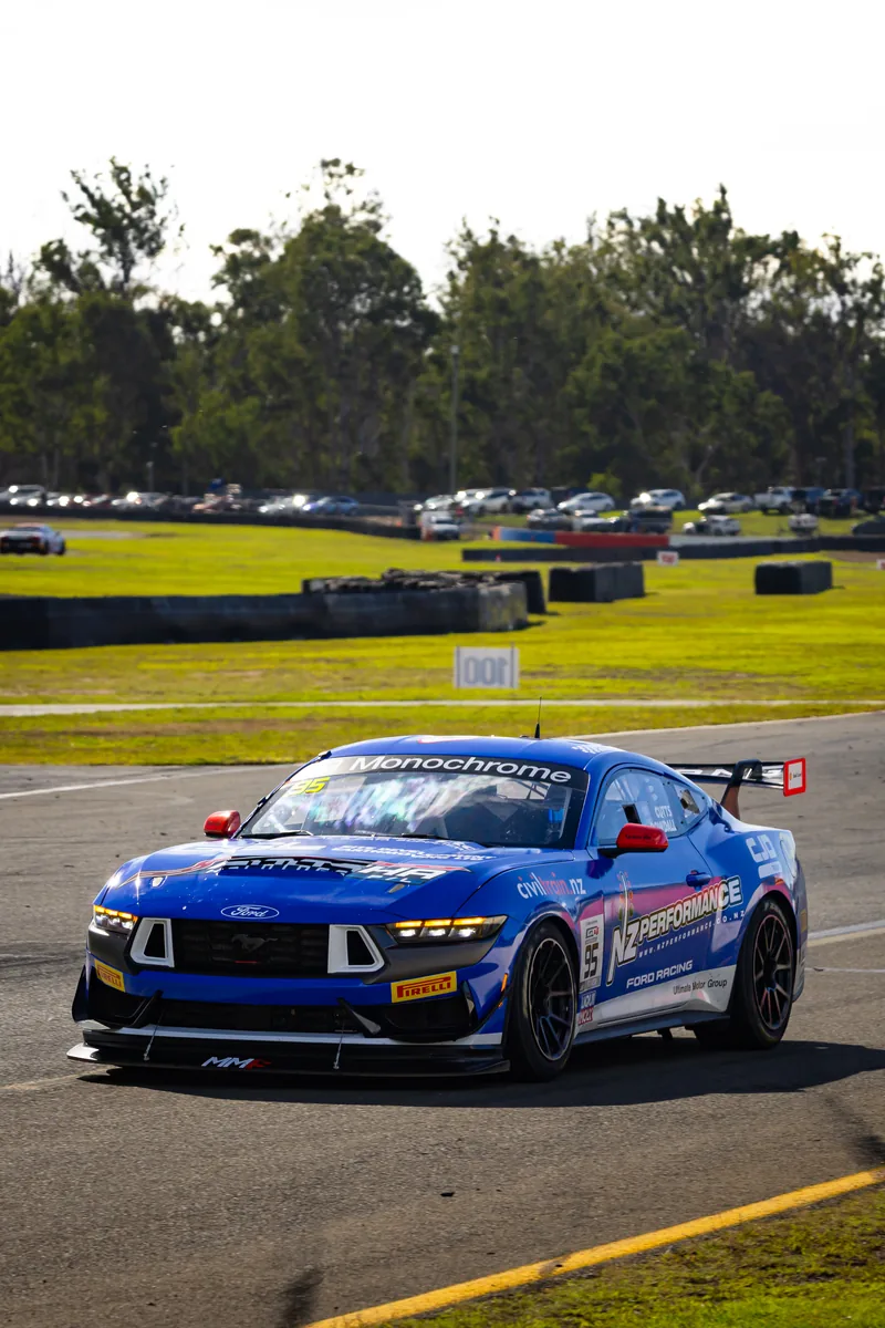 Blake Dowdall's #95 Ford Mustang GT4 in practice at Queensland Raceway