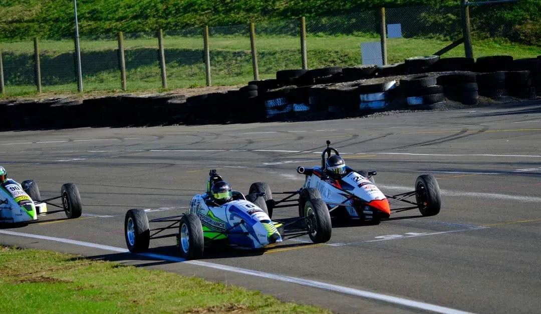 Blake Dowdall racing in the pack at Manfeild