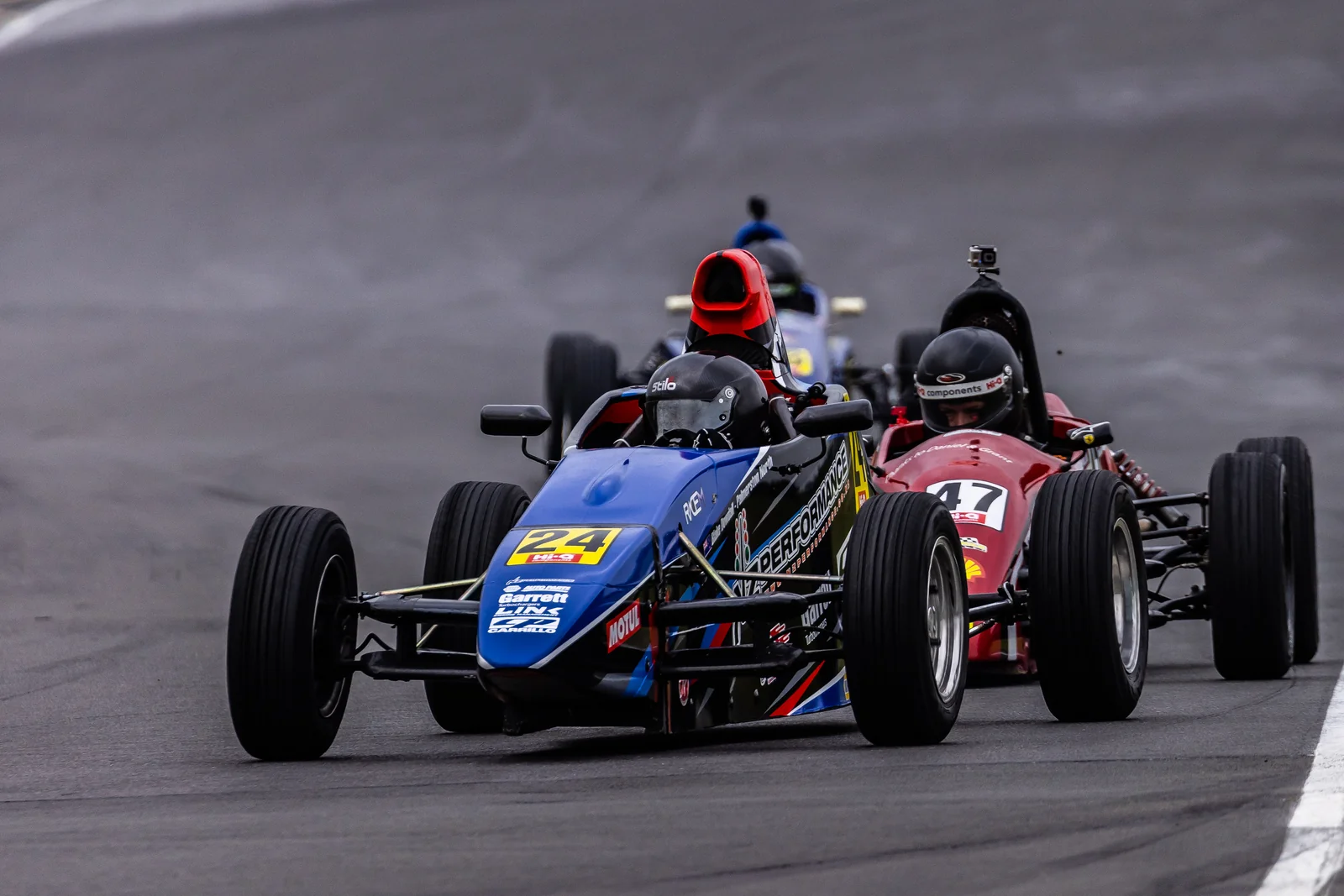 Blake Dowdall's #24 Formula First car head-on at Hampton Downs.