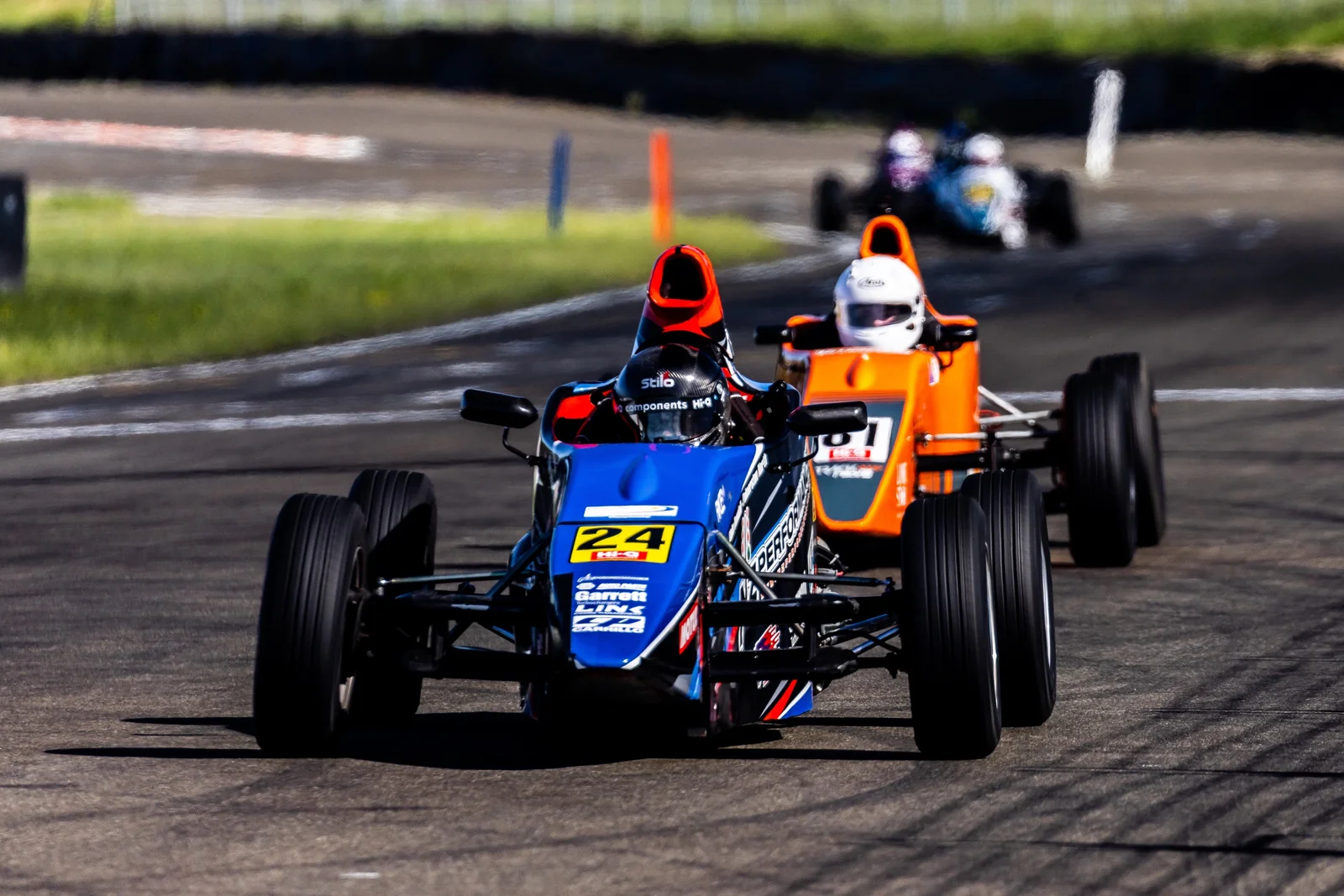 Blake Dowdall's #24 Formula First car head-on at Manfeild.