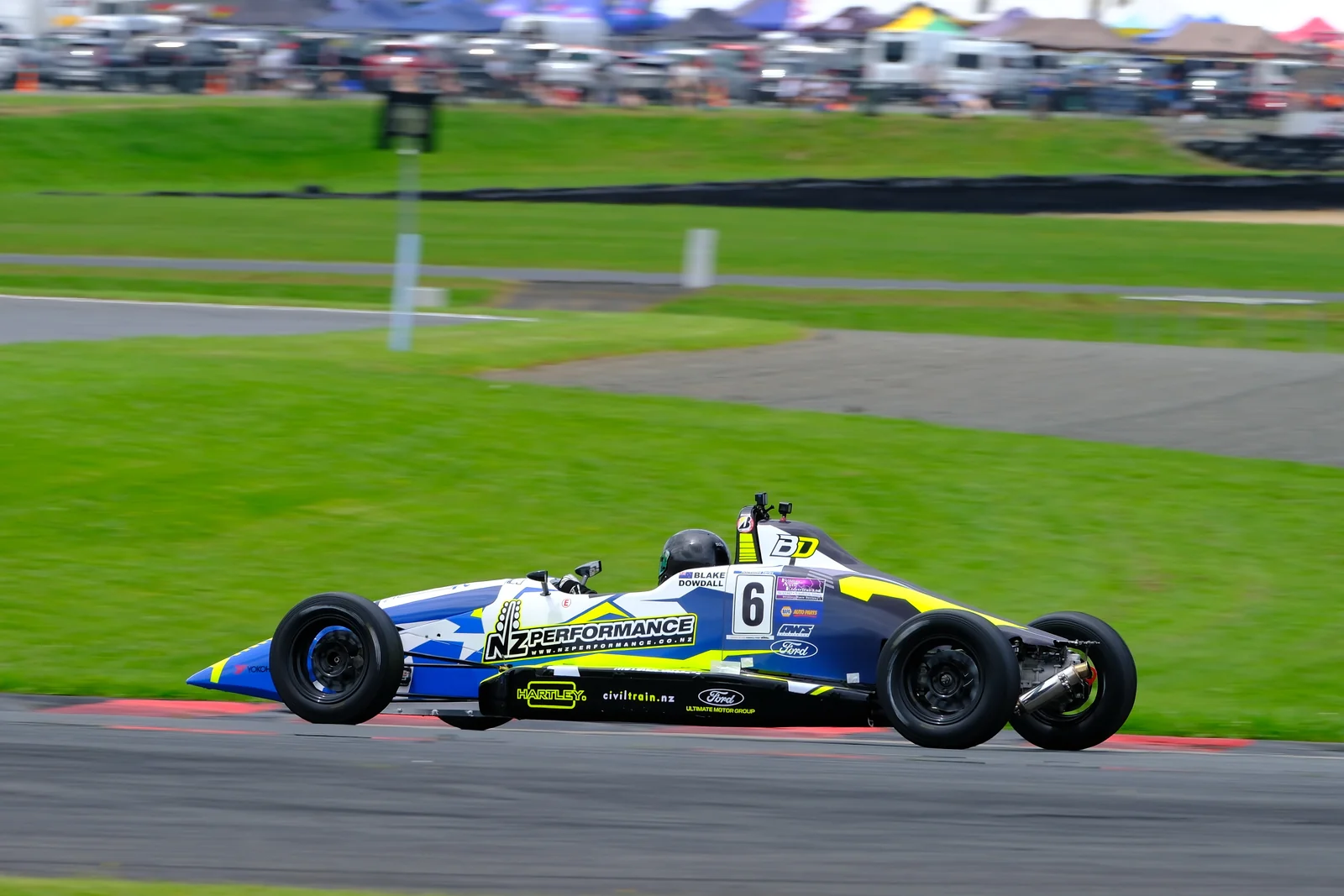 Blake Dowdall racing his #6 Formula Ford at Hampton Downs for the New Zealand Grand Prix meeting.