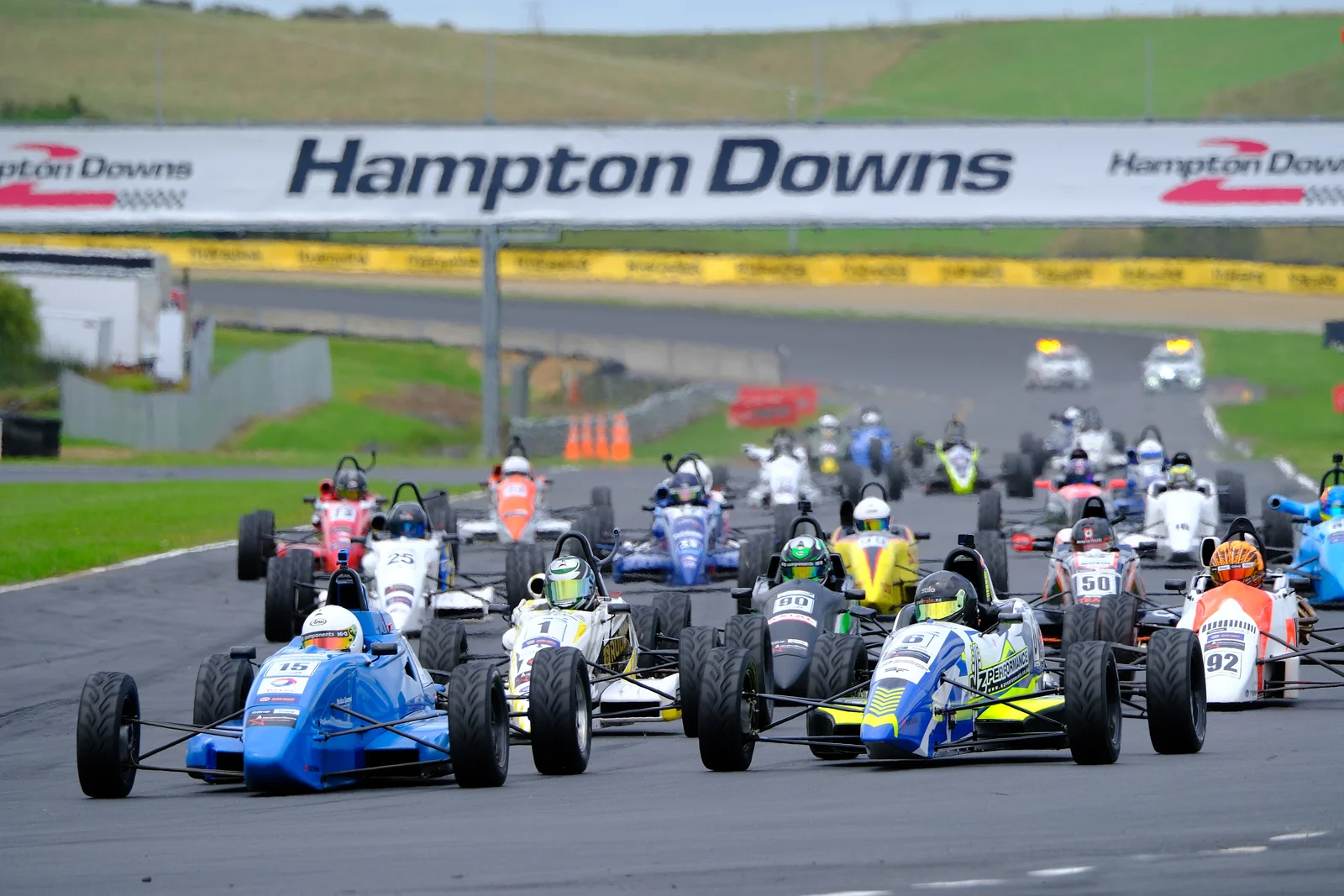 Blake Dowdall battles in the Formula Ford pack at Hampton Downs for the New Zealand Grand Prix meeting.