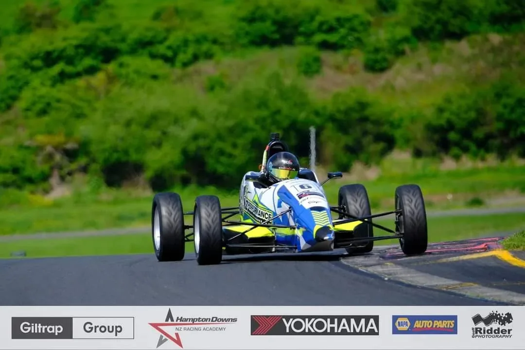 Blake Dowdall racing his #6 Formula Ford during the 2023-24 North Island Formula Ford Championship.