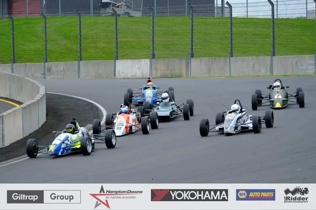 Blake Dowdall battles in the Formula Ford pack during the 2023-24 North Island Formula Ford Championship.