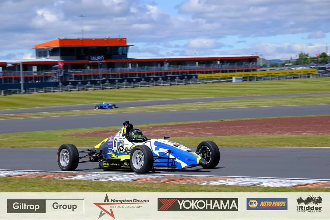 Blake Dowdall racing his #6 Formula Ford during the 2023-24 North Island Formula Ford Championship.
