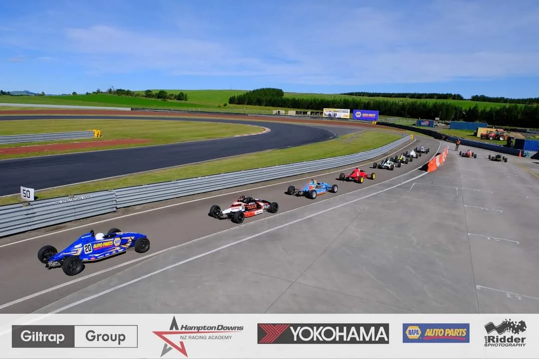 Blake Dowdall racing his #6 Formula Ford during the 2023-24 North Island Formula Ford Championship.