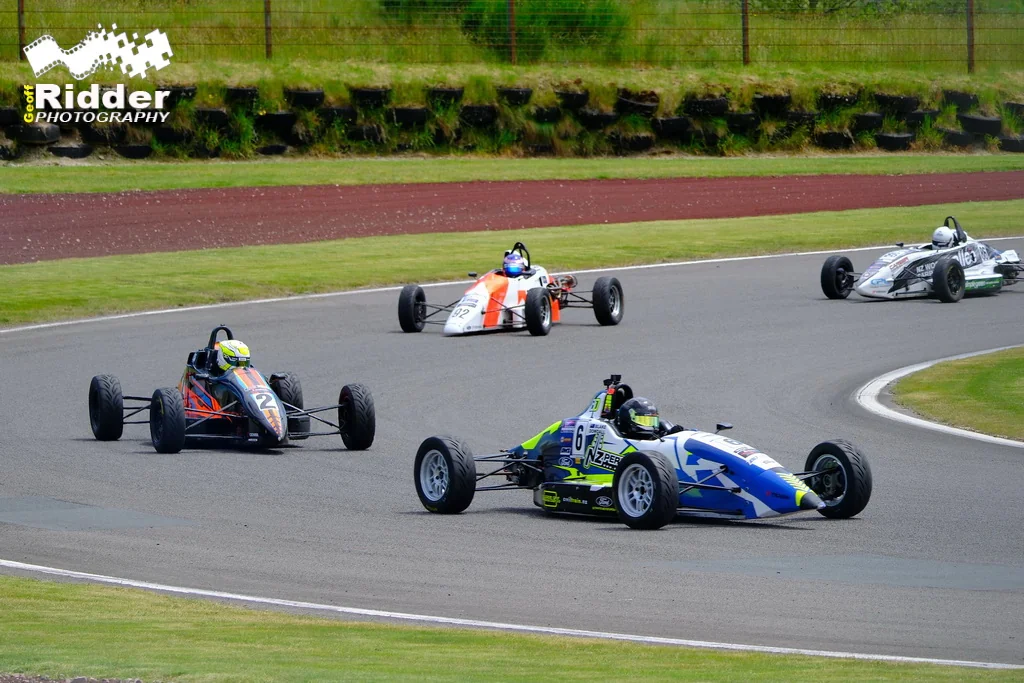 Blake Dowdall battles in the Formula Ford pack during the 2023-24 North Island Formula Ford Championship.