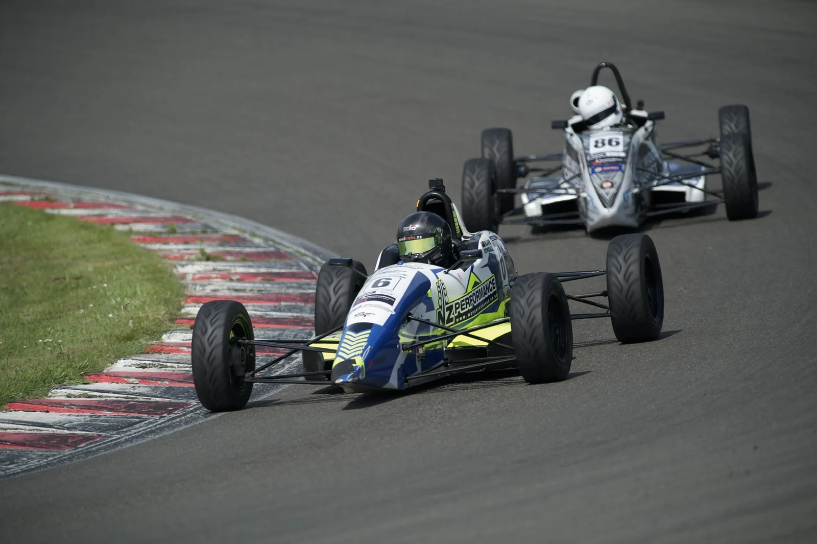 Blake Dowdall racing his #6 Formula Ford during the 2023-24 North Island Formula Ford Championship.