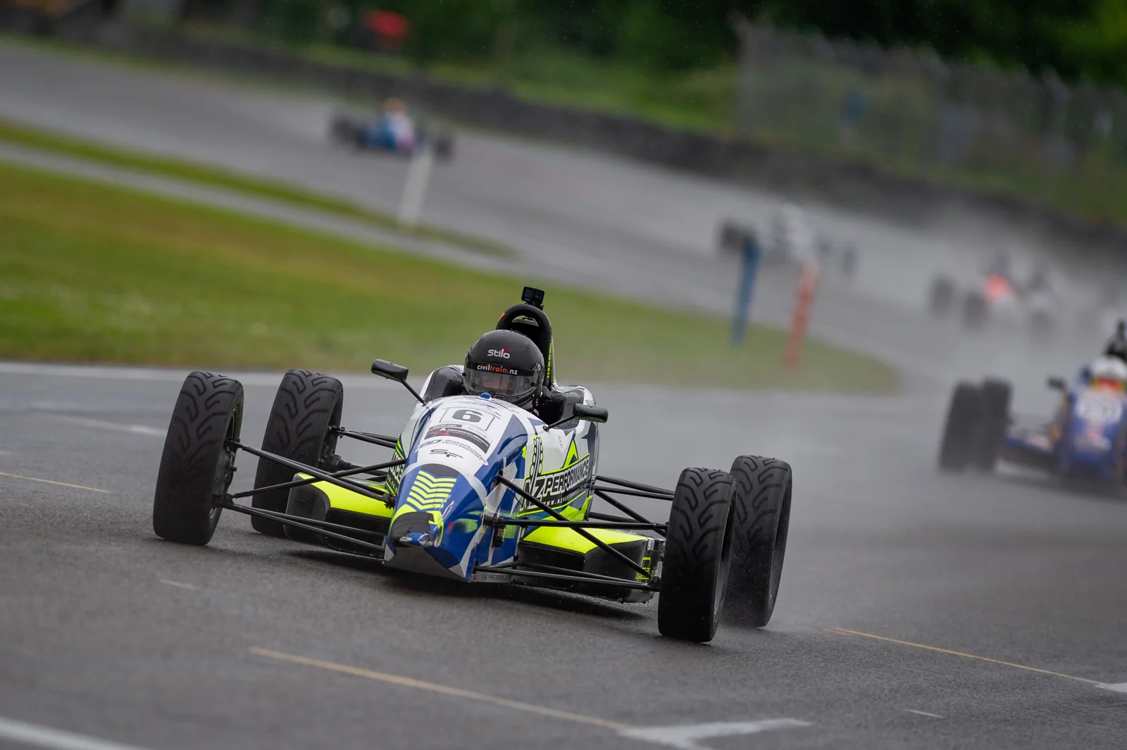 Blake Dowdall racing his #6 Formula Ford during the 2023-24 North Island Formula Ford Championship.