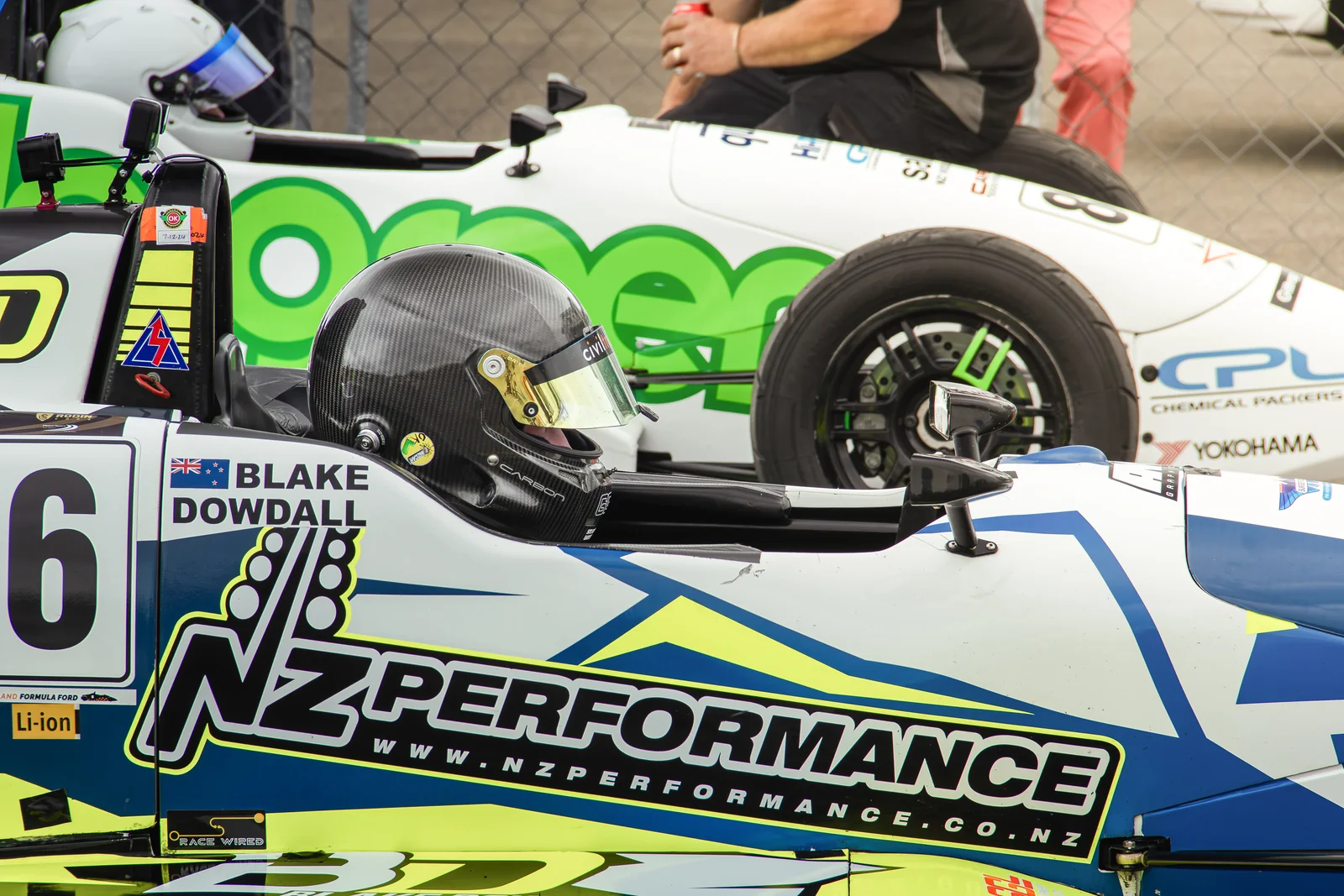 Blake Dowdall and his #6 Formula Ford in the paddock at Manfeild.
