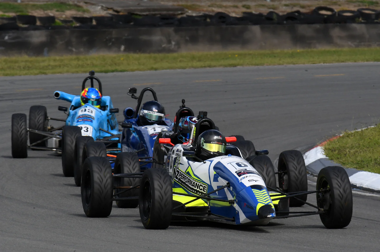 Blake Dowdall battles in the Formula Ford pack at Ruapuna.