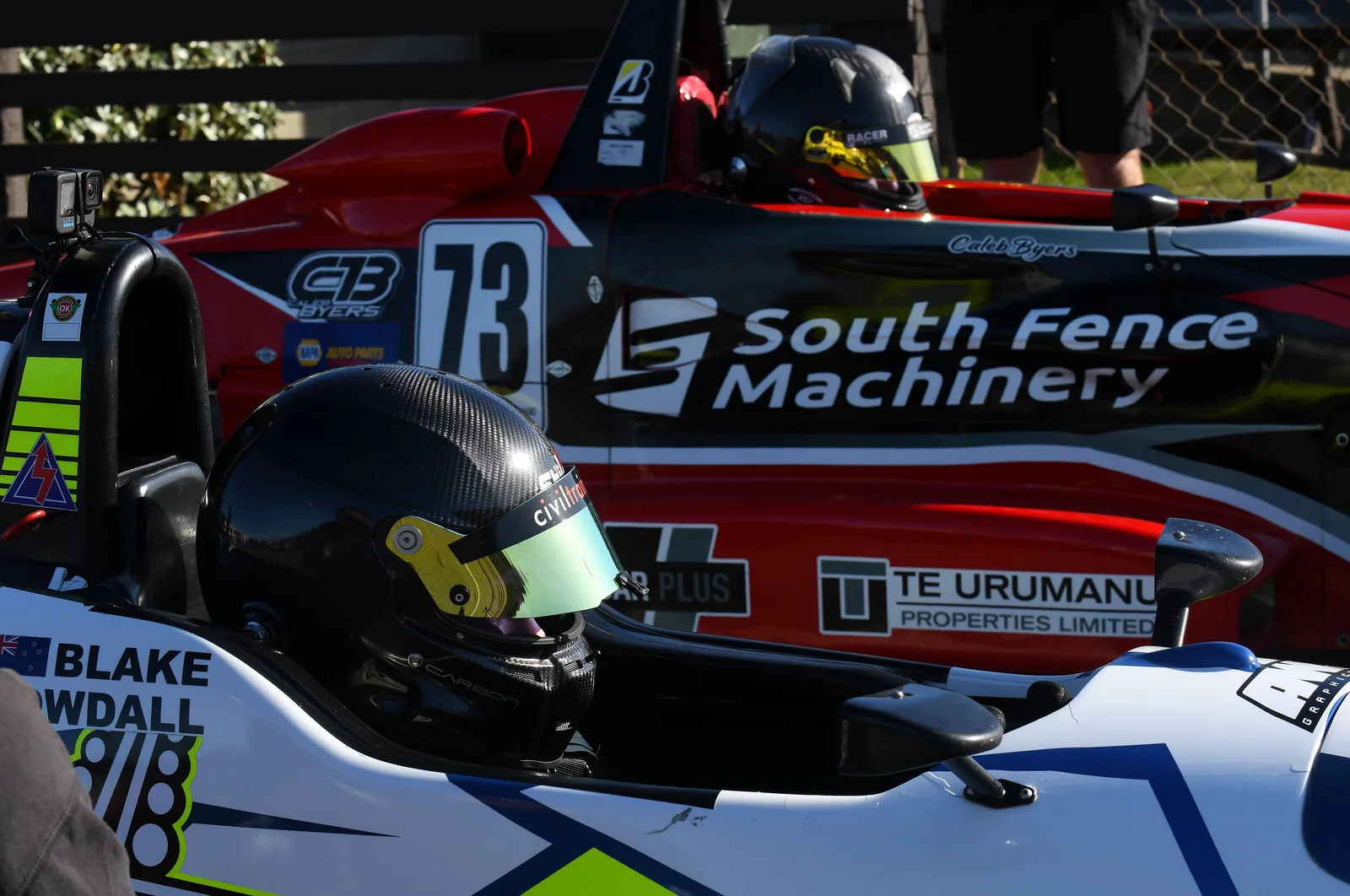 Blake Dowdall helmeted and focused at Teretonga Park.
