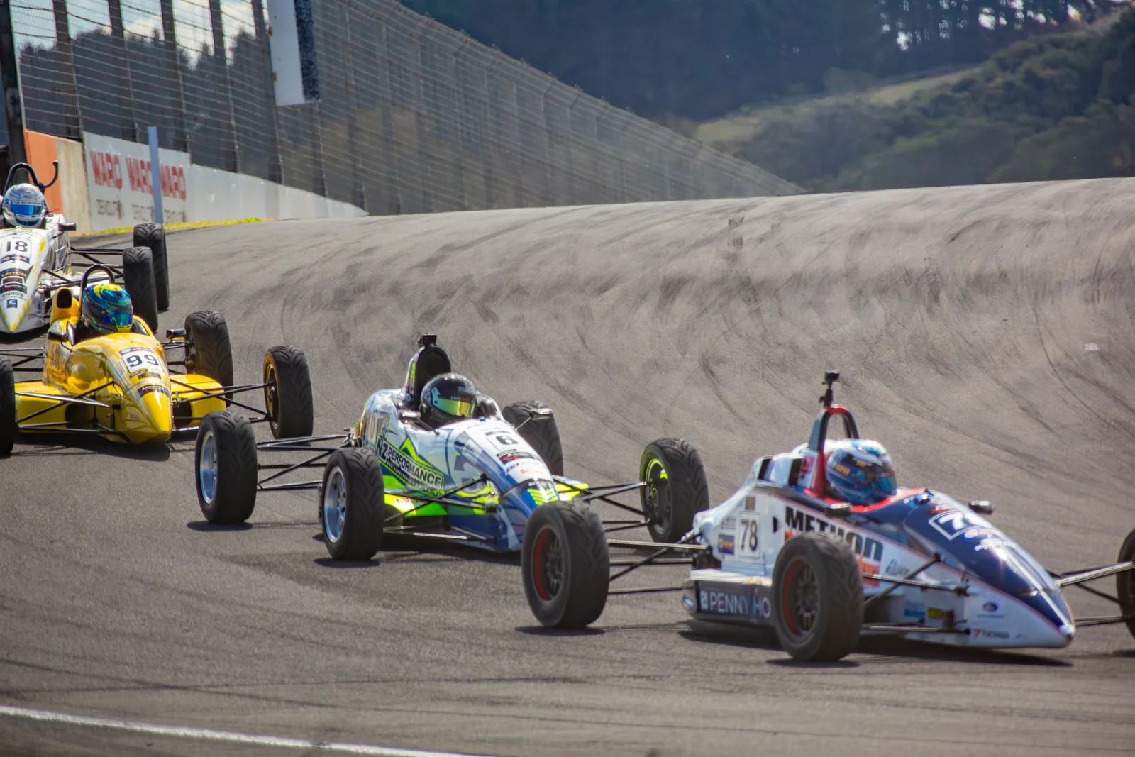 Blake Dowdall battles in the Formula Ford pack at Hampton Downs.