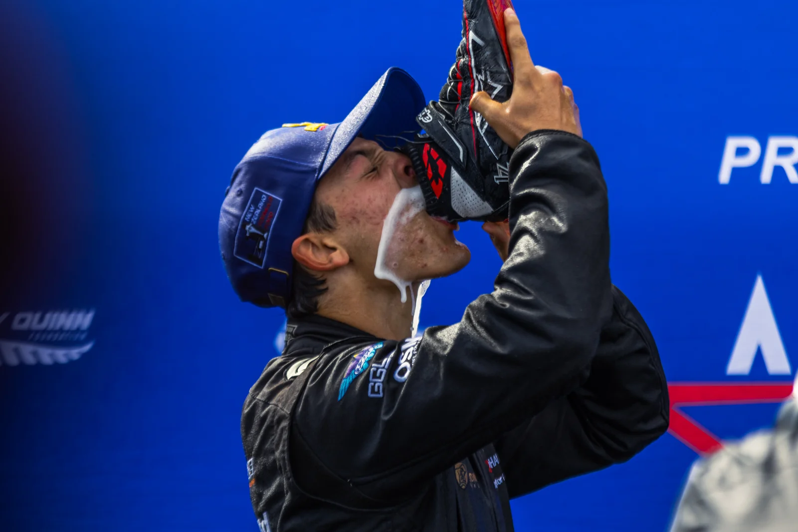 Blake Dowdall celebrates winning the 2025 NZ Formula Ford national title at Manfeild.