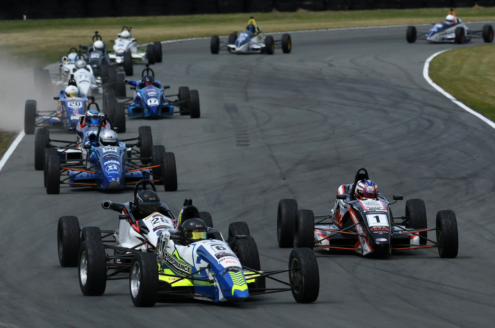 Blake Dowdall battles in the Formula Ford pack at Timaru.