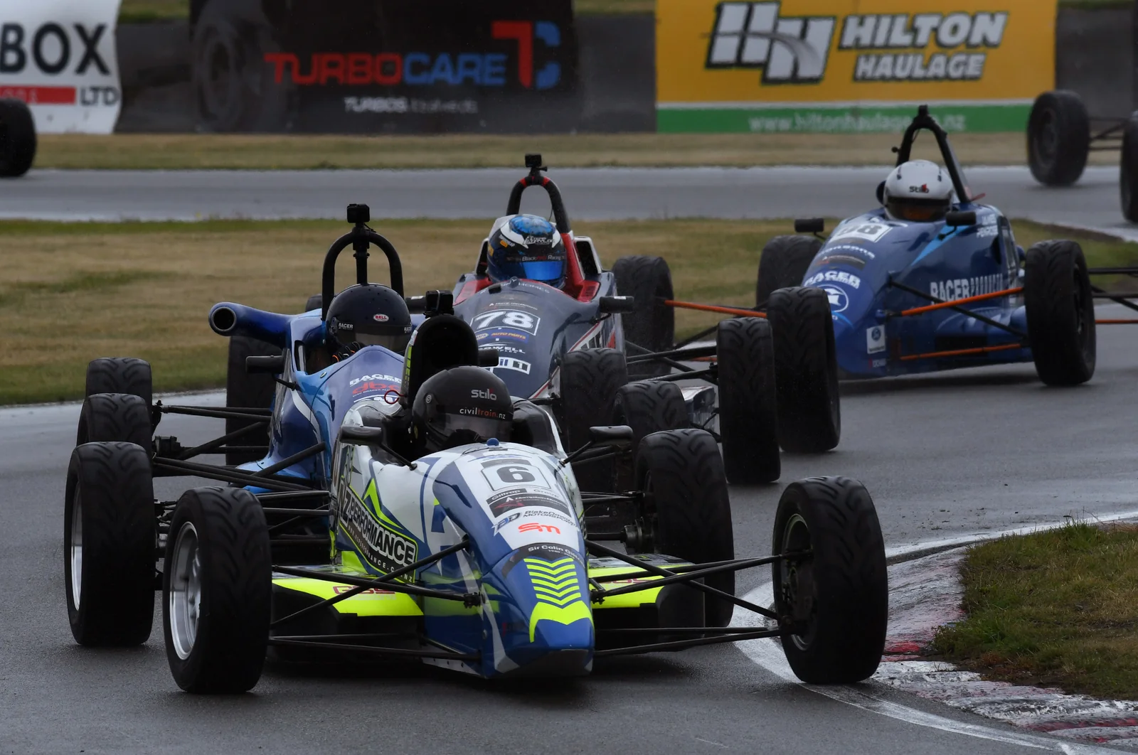 Blake Dowdall battles in the Formula Ford pack at Timaru.
