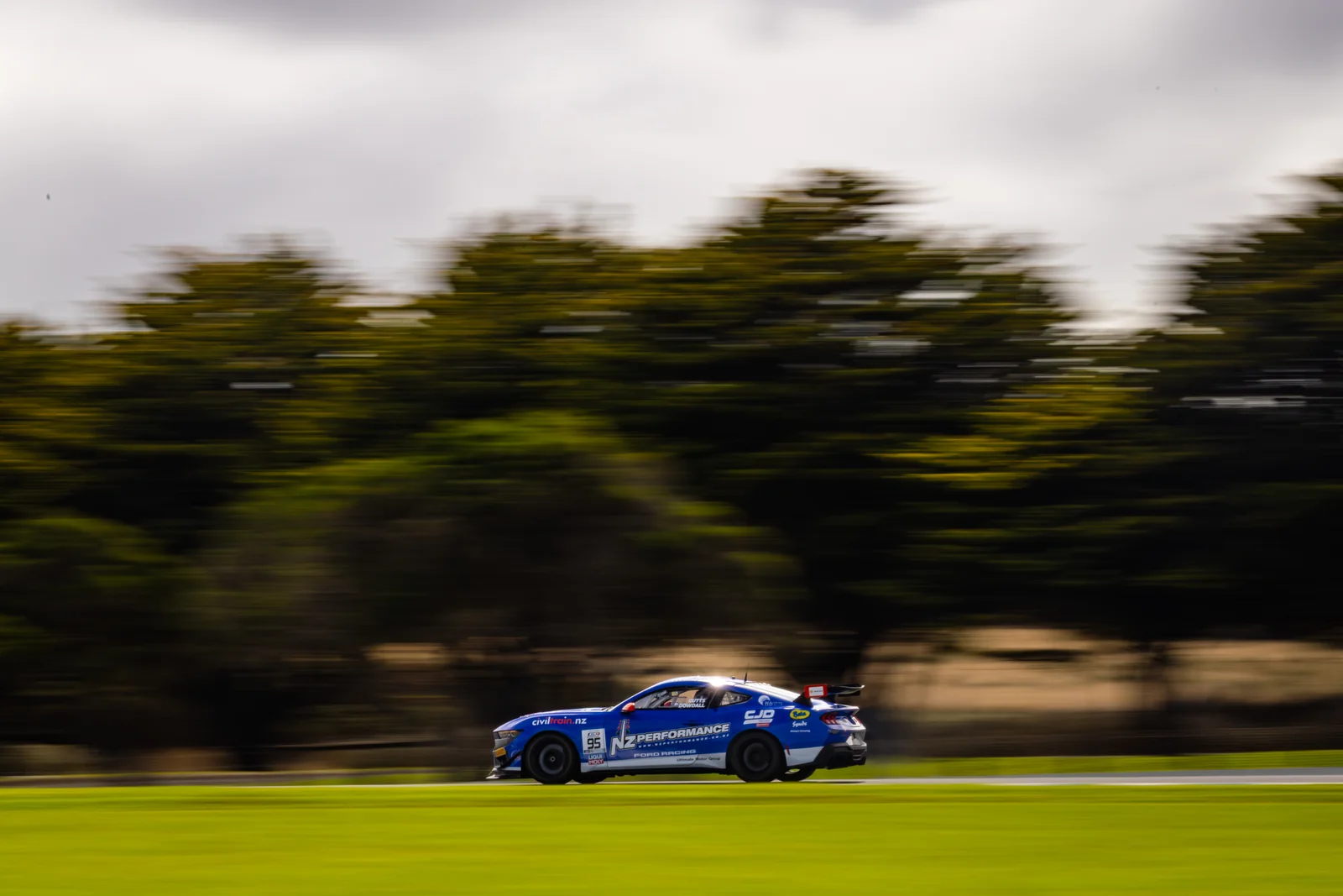 Blake Dowdall's Ford Mustang GT4 at speed during the GT4 Australia media day