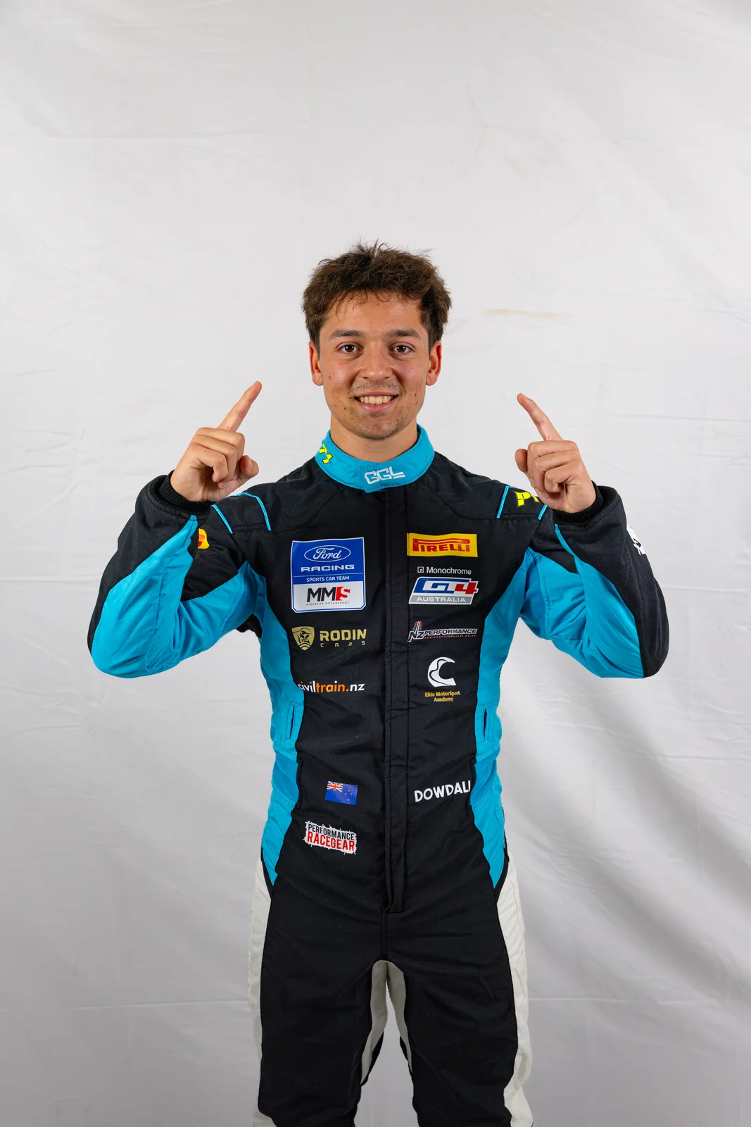 Blake Dowdall portrait in race suit at the GT4 Australia opening round