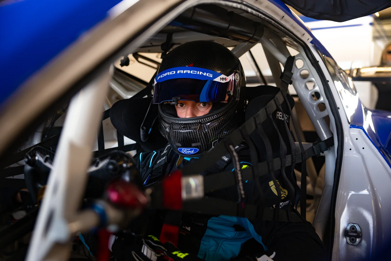 Blake Dowdall behind the wheel of his Ford Mustang GT4 at Phillip Island