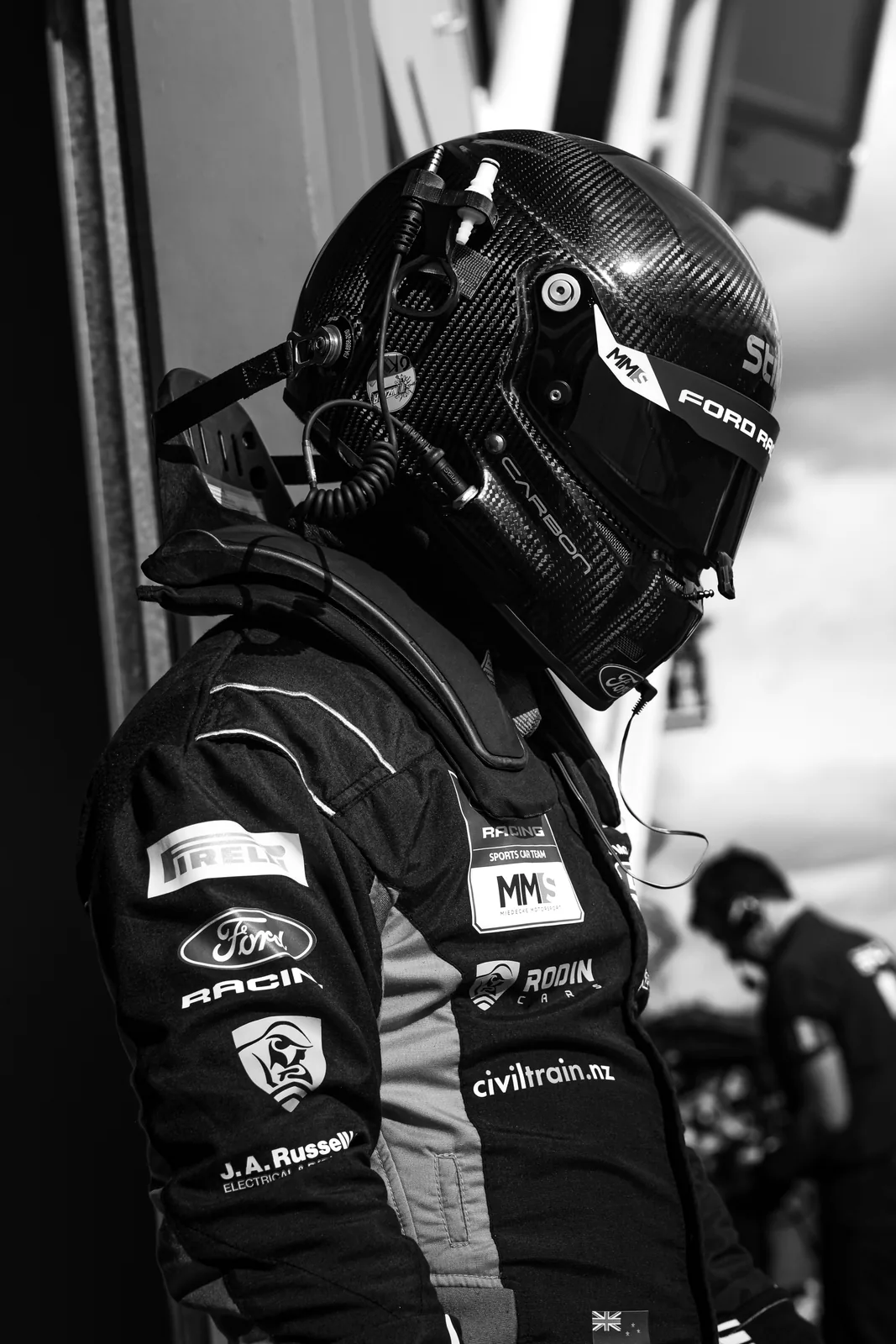 Blake Dowdall helmeted before the race at Queensland Raceway