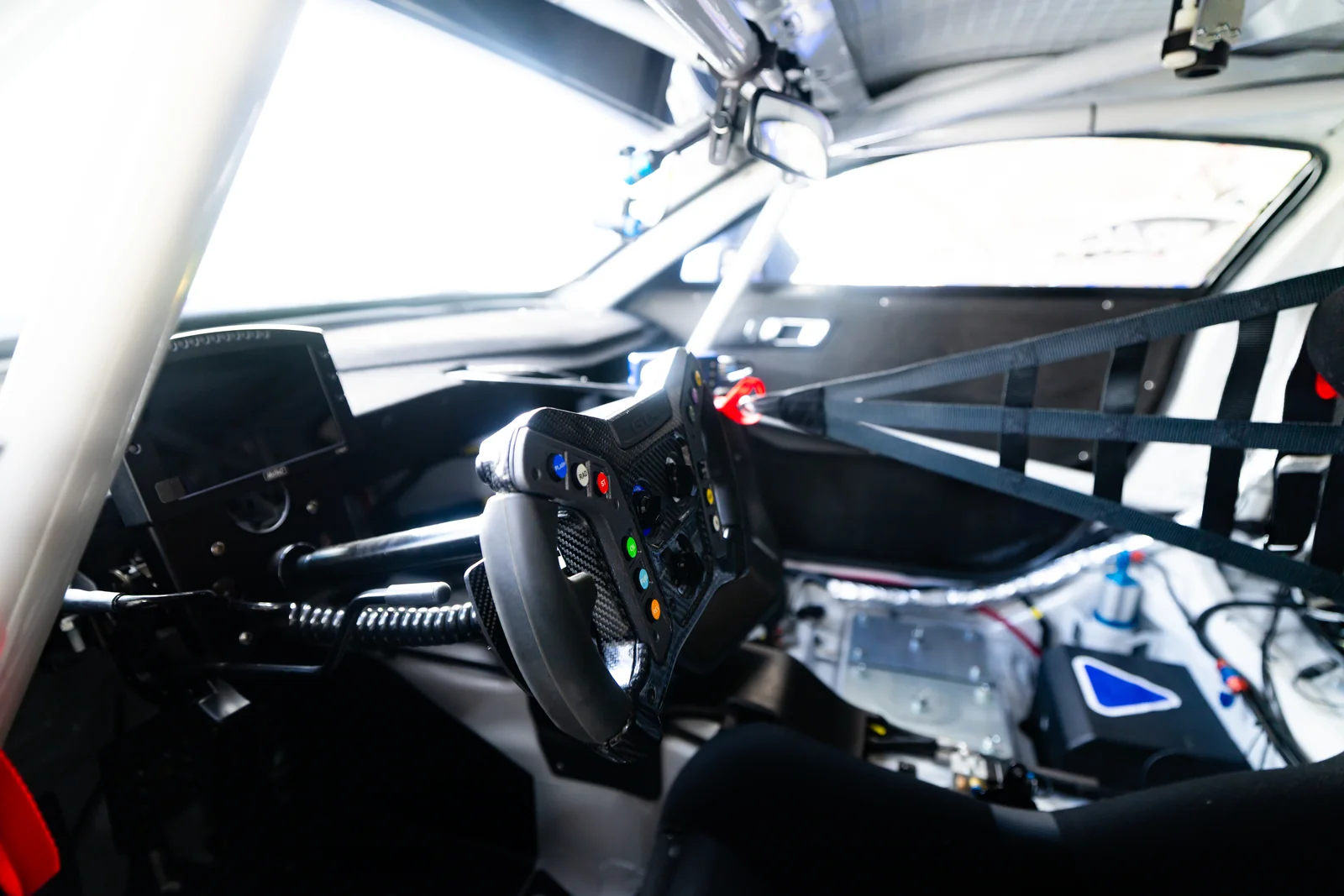 Blake Dowdall in the cockpit of his Ford Mustang GT4 at The Bend