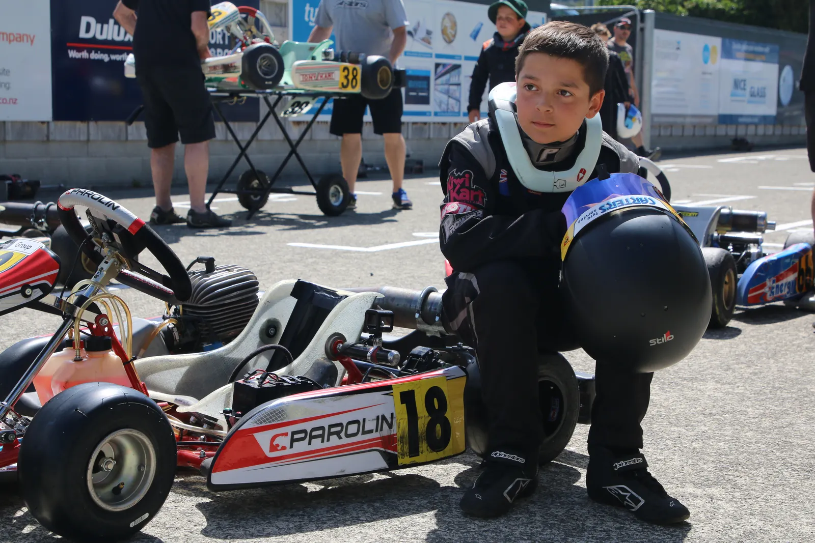 Blake Dowdall on track in Mini ROK karting