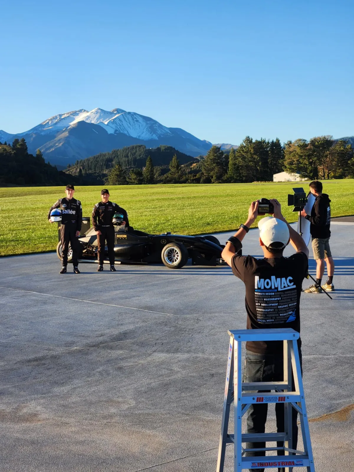 A Rodin Cars single-seater on a scenic New Zealand road
